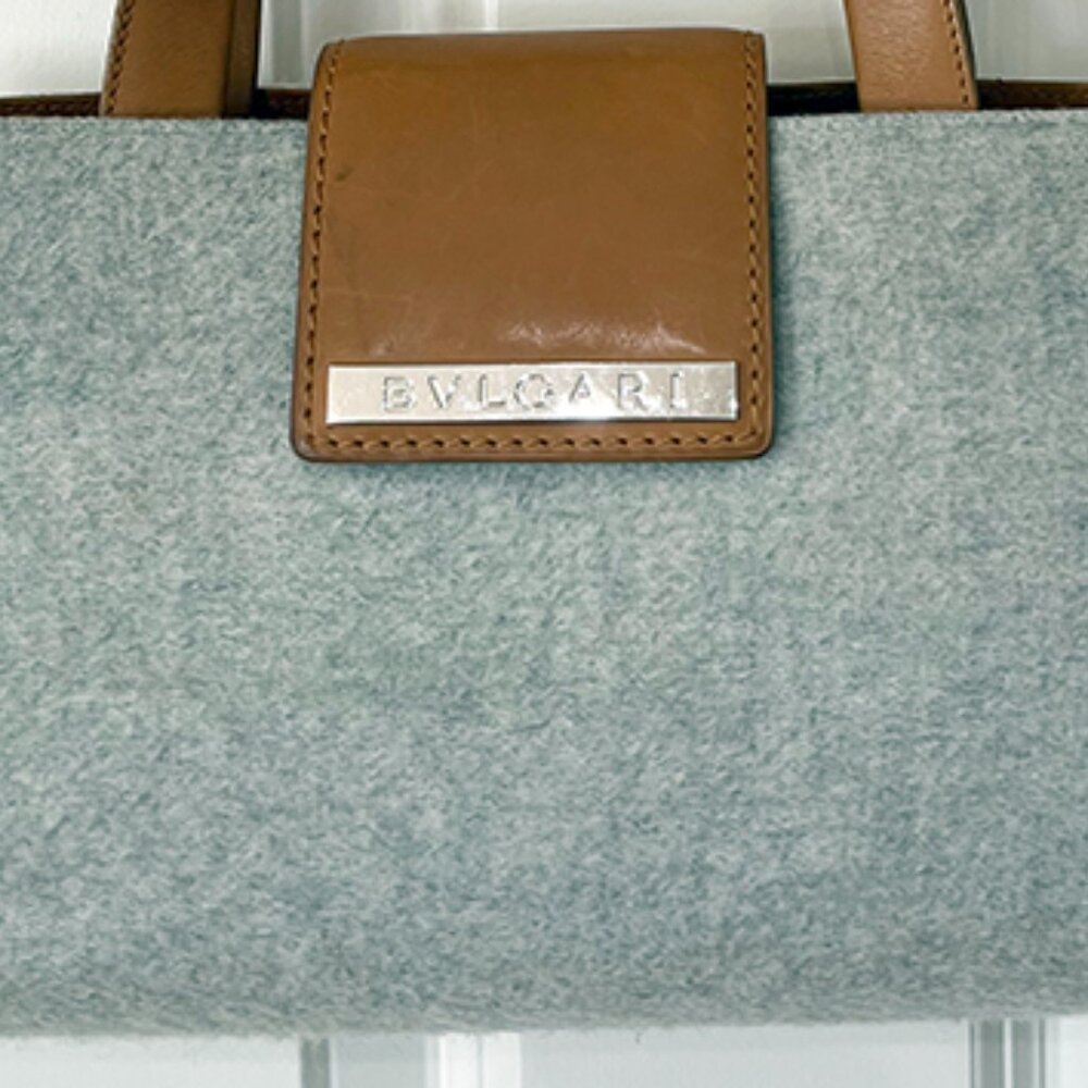 Authentic Bvlgari Grey Wool Shoulder Satchel Handbag - Picture 2 of 15